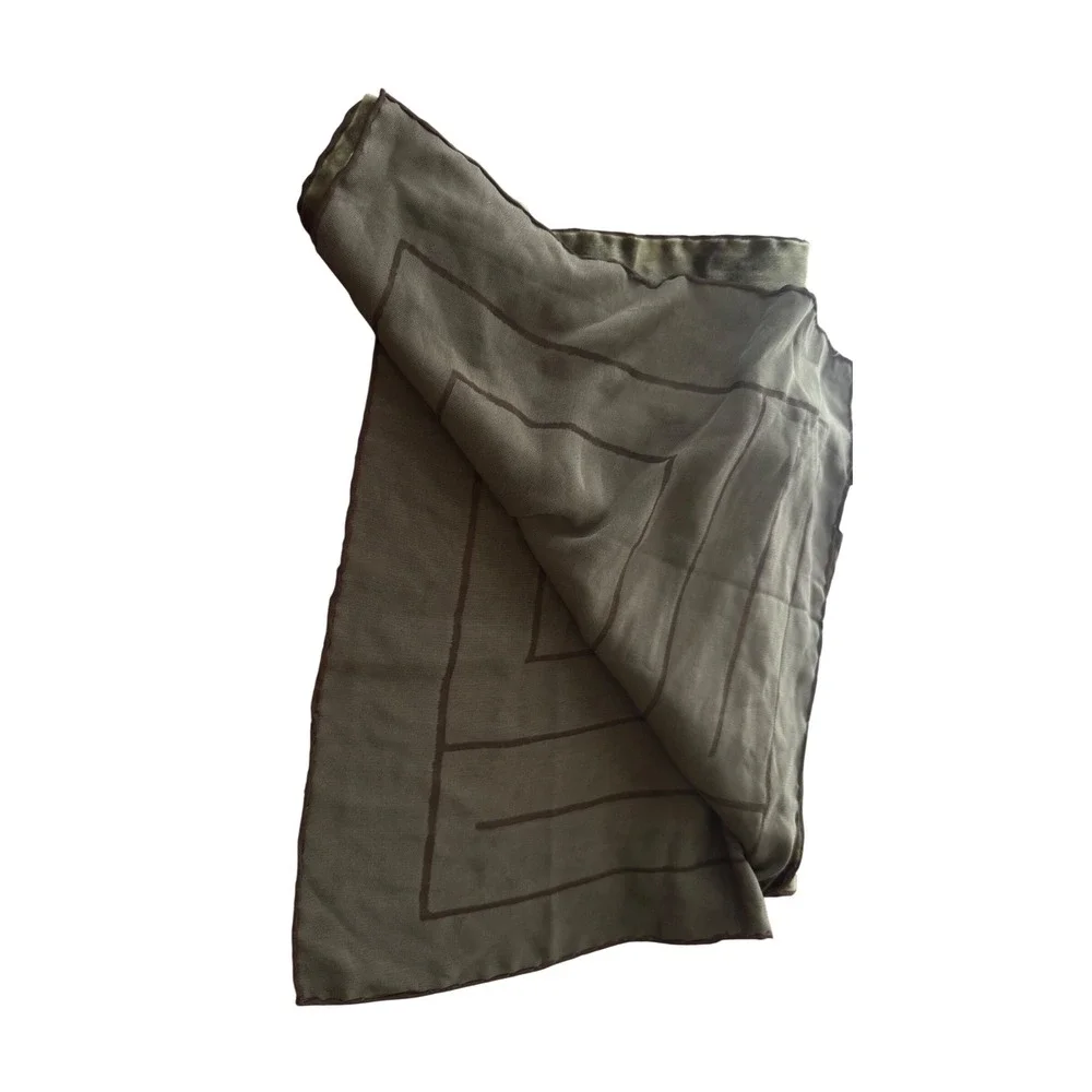 Cocoon House Silk Blend Burnout Velvet Scarf Olive Geometric Handmade EUC 13x60